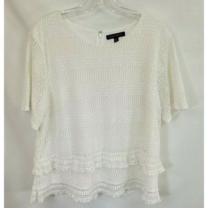 Banana Republic XL White Lace Top Blouse Short Sleeve Lined Crochet Fringe